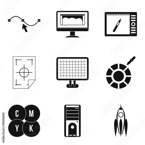 Web dev icons set, simple style