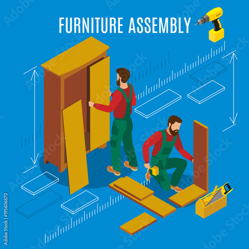Furniture Assembly Isometric Illustration
