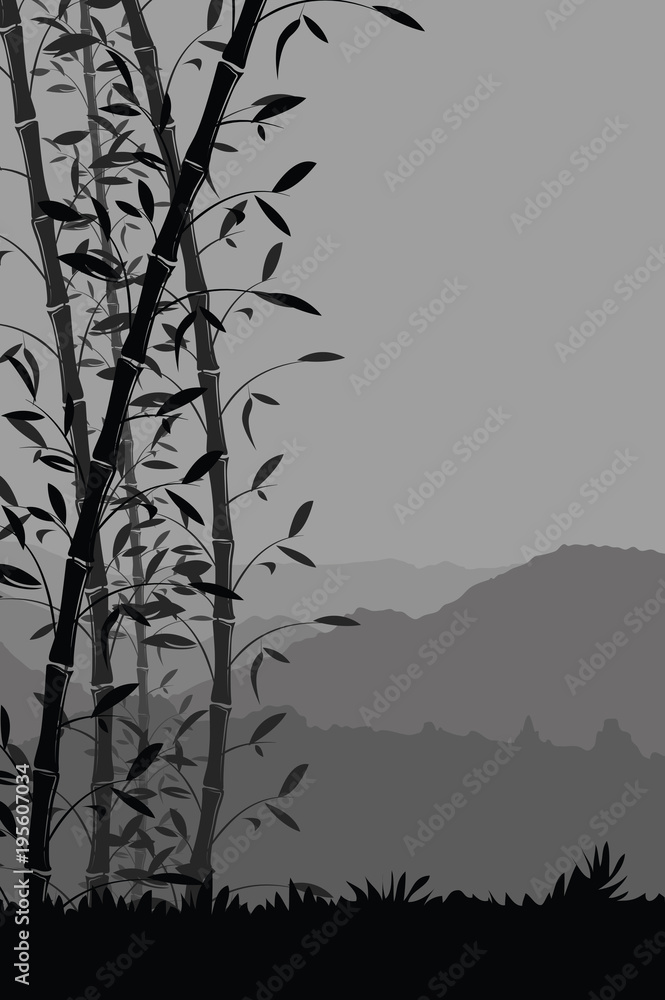 Nature background with bamboo portrait view. Black and white scenery mobile  wallpaper - vector illustration Stock Vector | Adobe Stock