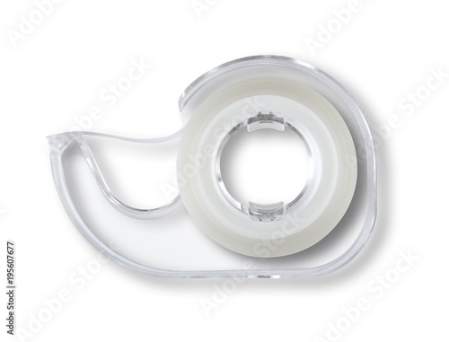 Scotch tape dispenser isolated on white background photo