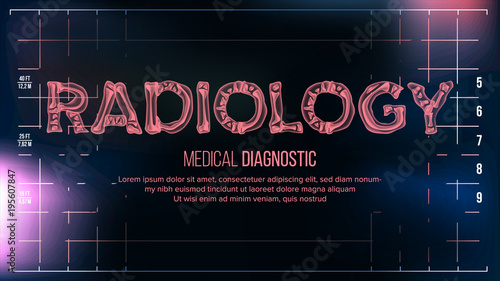 Radiology Banner Vector. Medical Background. Transparent Roentgen X-Ray Text With Bones. Radiology 3D Scan. Medical Health Typography. Futuristic Technology Illustration