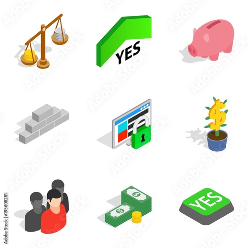 Work schedule icons set, isometric style