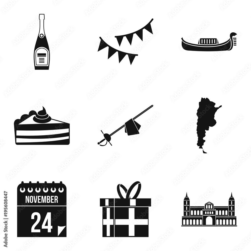 Wine party icons set, simple style