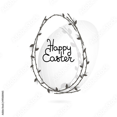 Vector illustration. Happy Easter. Easter Egg with pussy willow wreath.