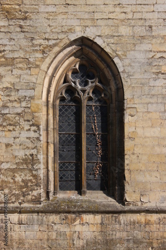 Onze-Lieve-Vrouwebasiliek in Tongeren, Vlaanderen, gotisches Fenster am Kreuzgang © float