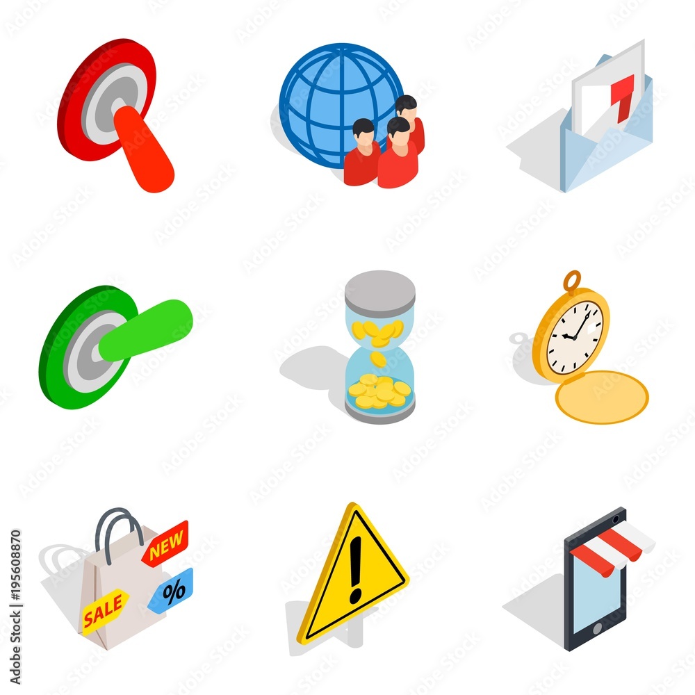 Gauge icons set, isometric style Gauge icons set, isometric style