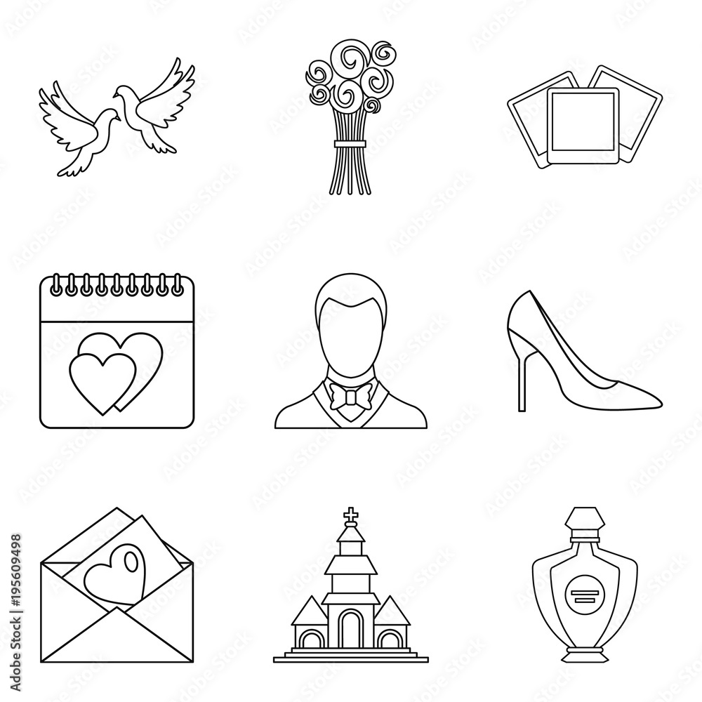 Womanish icons set, outline style Womanish icons set, outline style
