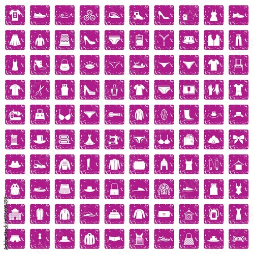 100 sewing icons set grunge pink