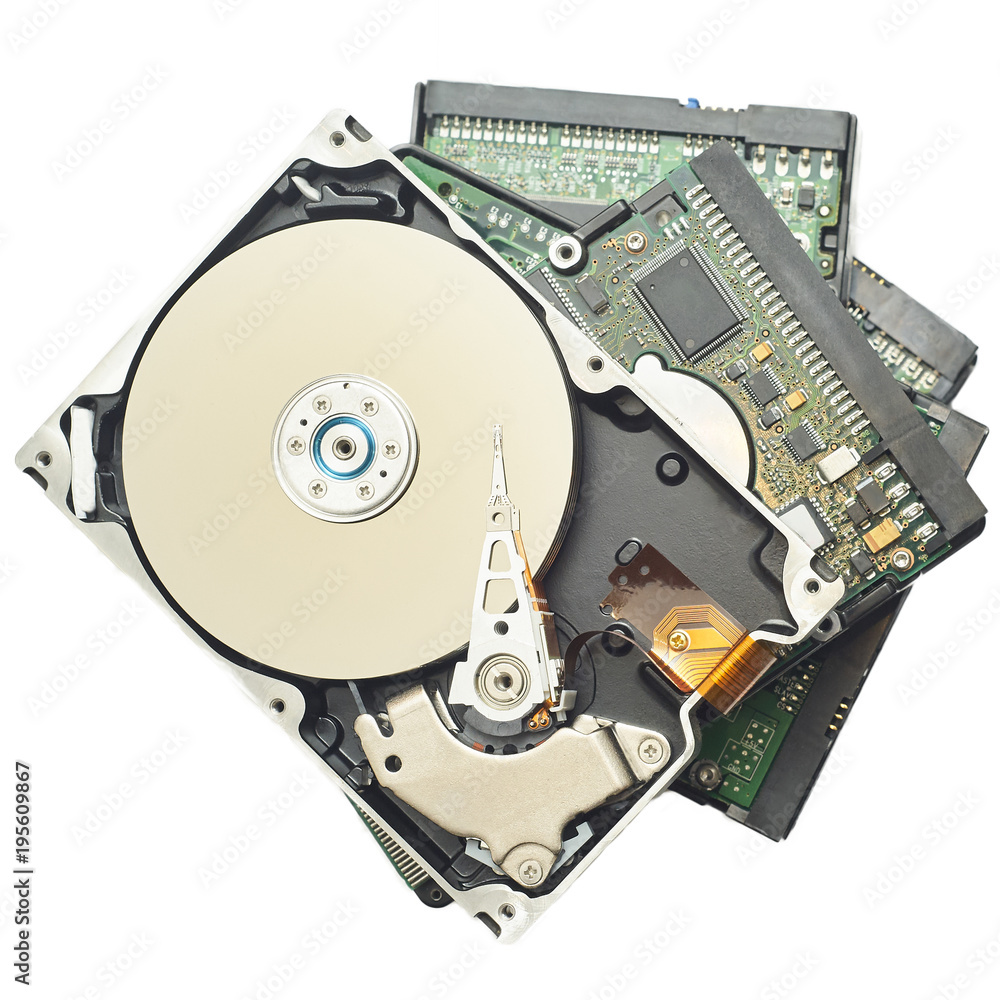 Stack of hard drive isolated on white background. Data recovery concept.
Stack of hard drive isolated on white background. Data recovery concept.