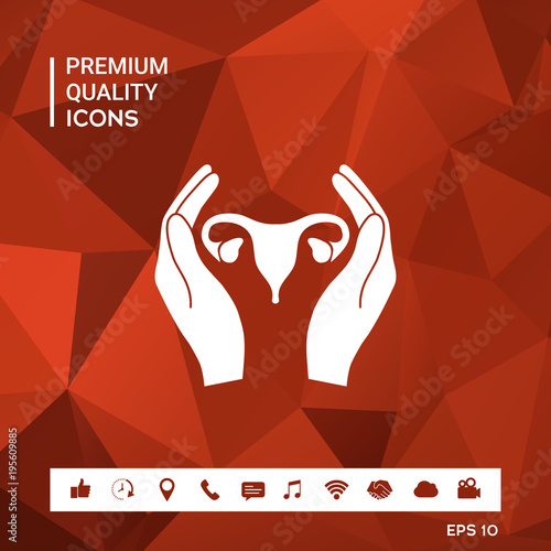 Hands holding Female uterus - protection icon