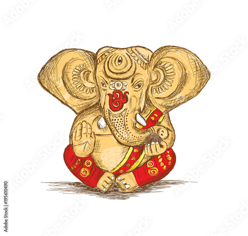 Hindu God Ganesha - Vector Sketch Illustration