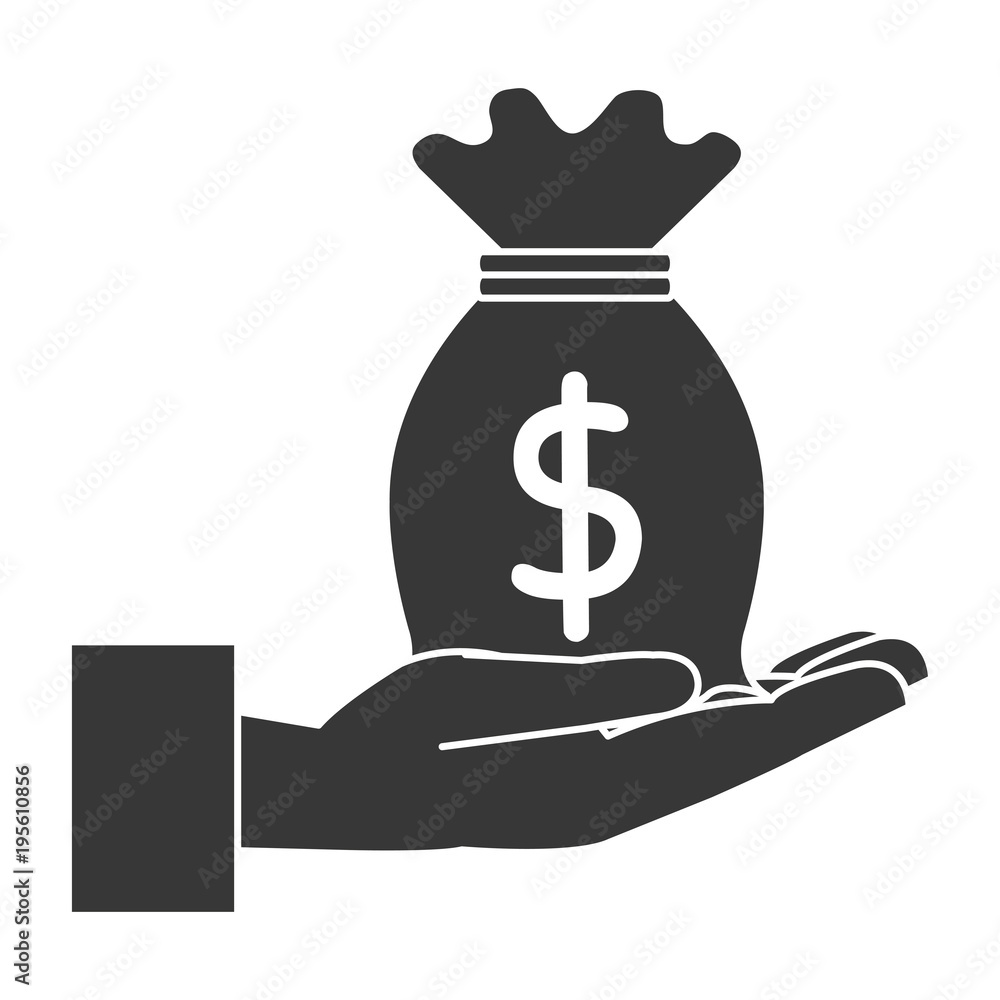 hand with money bag isolated icon hand with money bag isolated icon