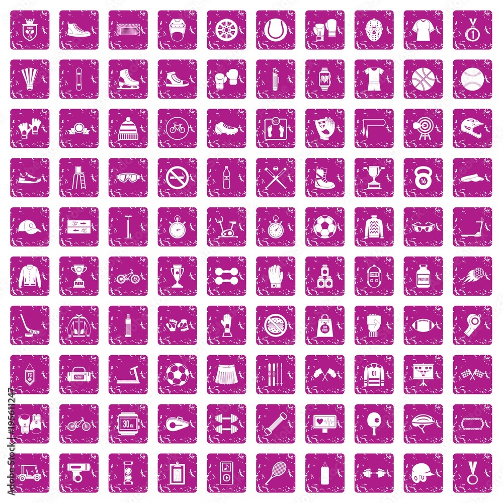 100 sport accessories icons set grunge pink 100 sport accessories icons set grunge pink