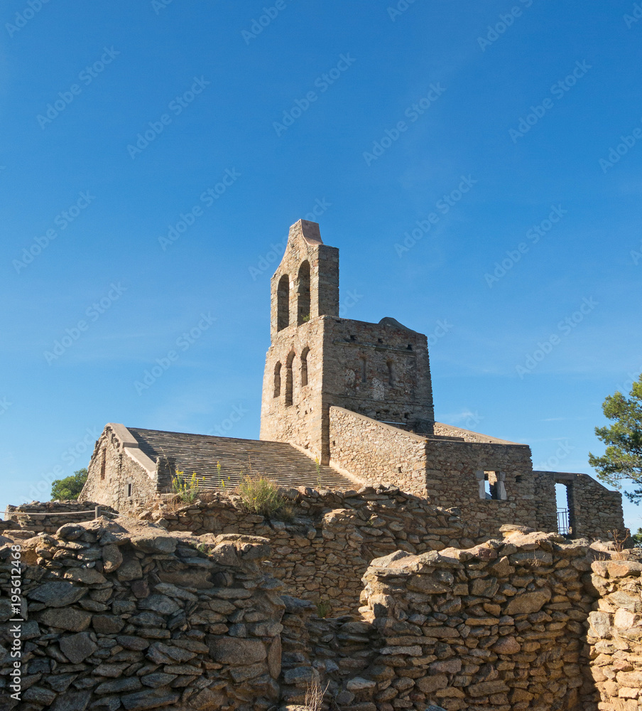 The Romanesque church of Sant Pere de Rodes, in the municipality of El Port de la Selva. Girona, Catalonia
