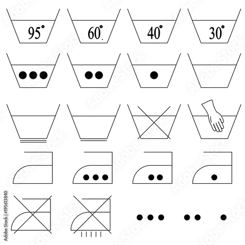 Laundry advices icon. Wash cloth. Laundry symbol icon set.