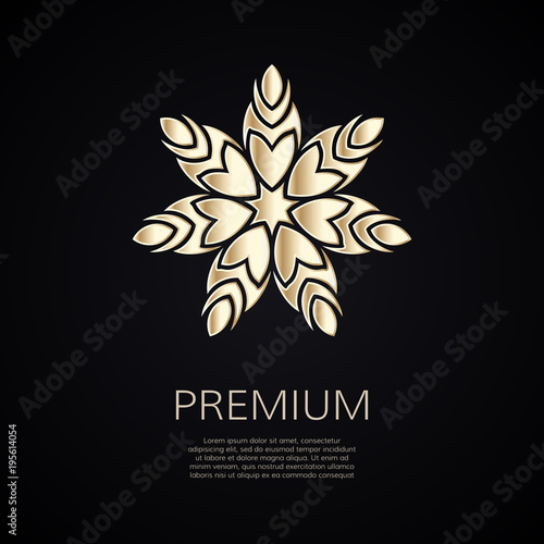 Golden flower shape. Gradient premium logotype. Isolated floral logo. Business identity concept for bio  eco company  yoga or spa salon.