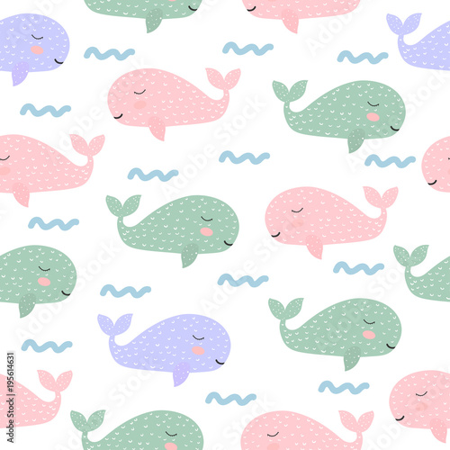 Seamless pattern. Whale. Magic. Cute. children's adventure. Logo. Print. Card. Scandinavian style. For your design. © dasha122007