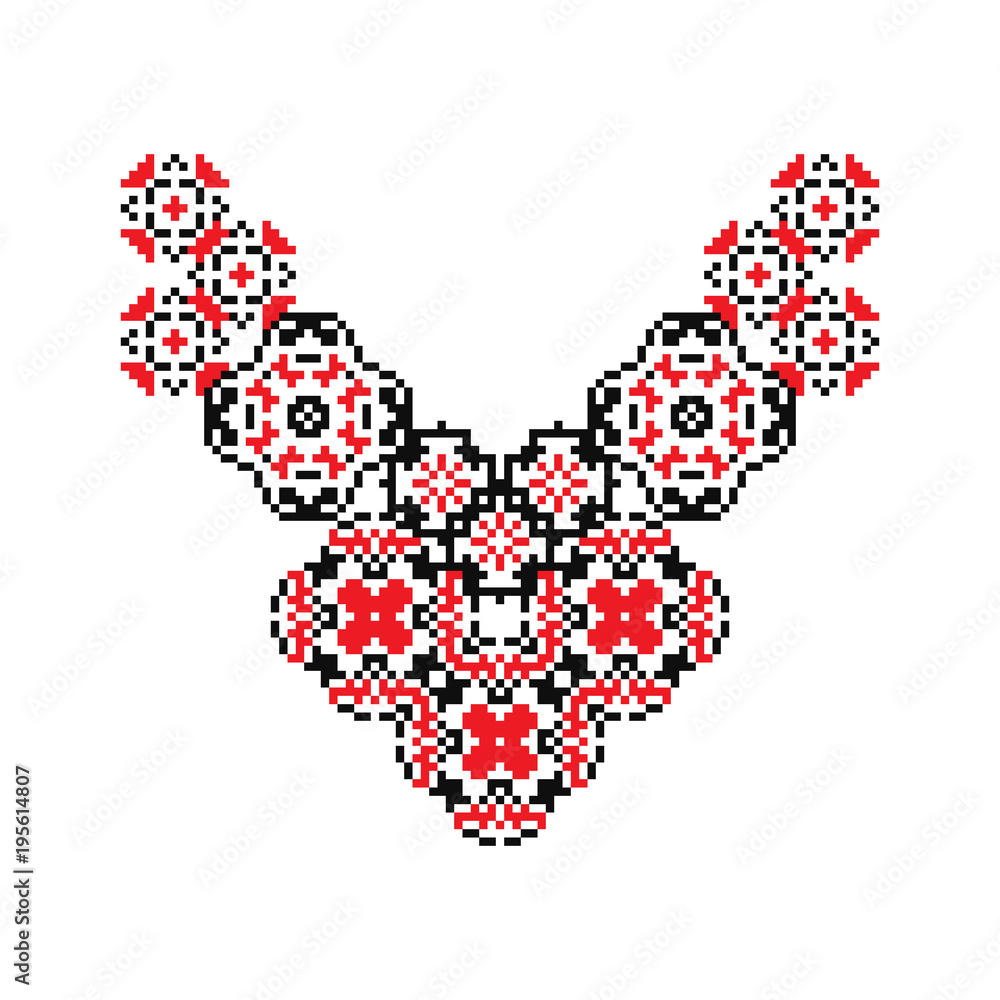 Vector collar in pixel style. Stylized embroidery pattern.