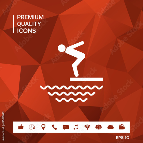 Swimmer on a springboard, Jumping into the water - icon
