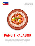 Pancit palabok. National filipino dish. View from above. Vector flat illustration.