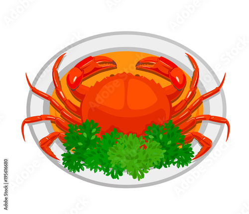 Chili crab. Traditional national dish. Vector flat illustration.