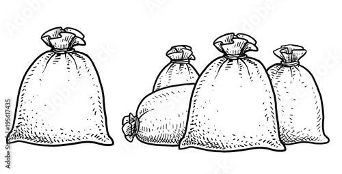 Canvas money sack illustration, drawing, engraving, ink, line art, vector