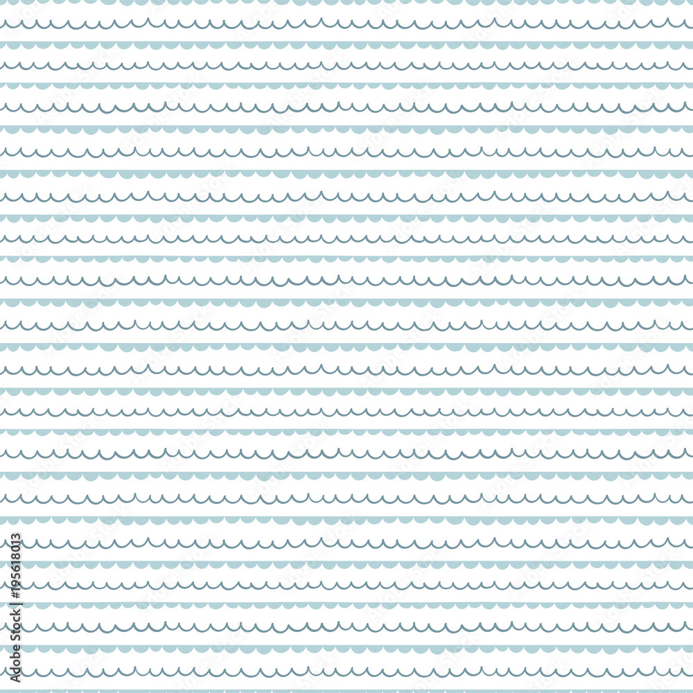 Cute hand drawn seamless vector pattern with ocean waves, on a white background. Scandinavian design style. Concept for summer, beach, kids textile print, wallpaper, wrapping paper. Cute hand drawn seamless vector pattern with ocean waves, on a white background. Scandinavian design style. Concept for summer, beach, kids textile print, wallpaper, wrapping paper.