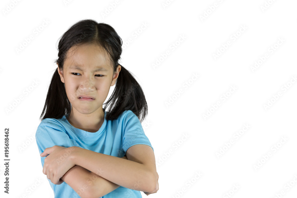 Young asian girl is touchy,hotheaded isolated on white background,Emotions,face expression concept Young asian girl is touchy,hotheaded isolated on white background,Emotions,face expression concept