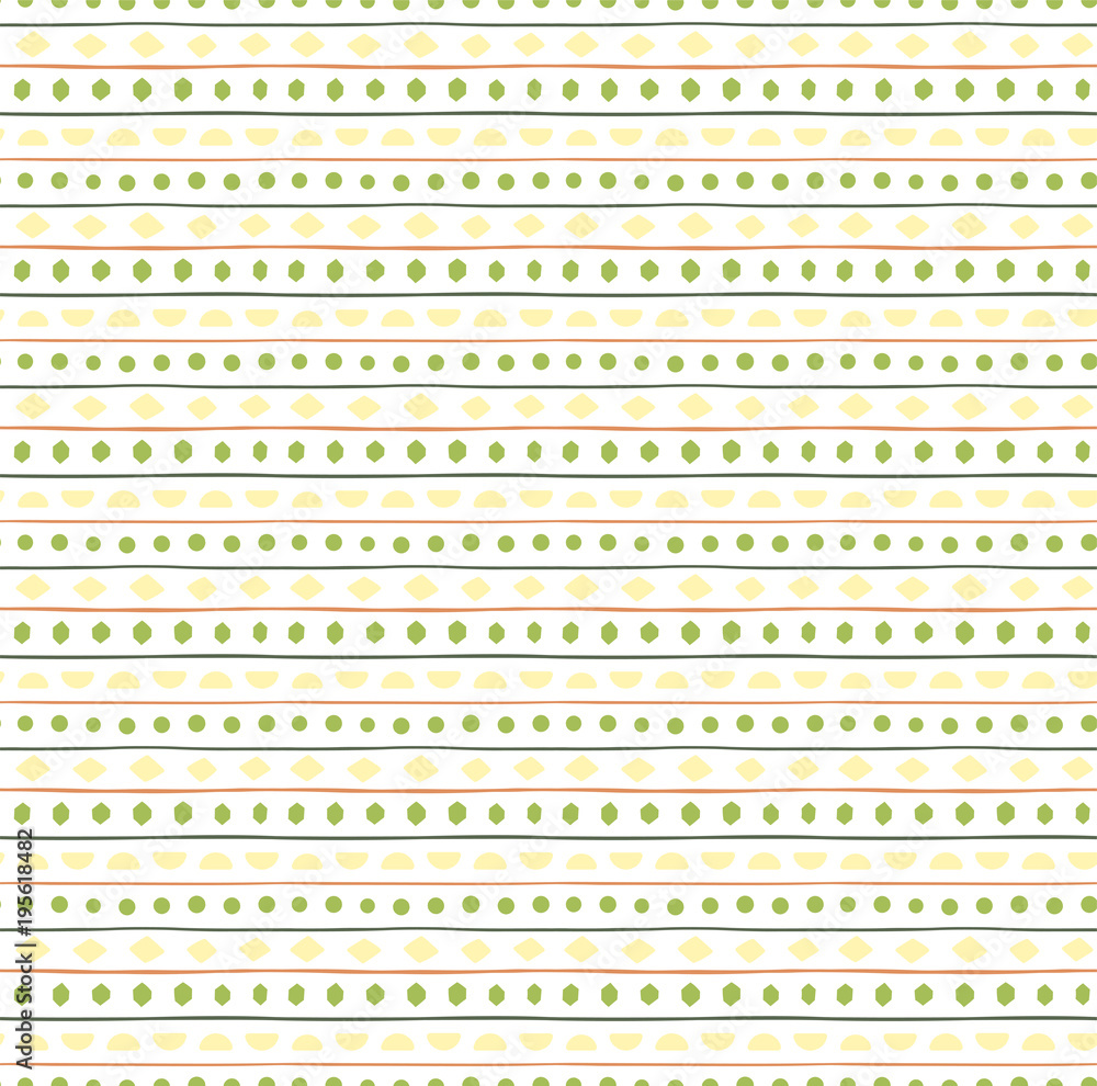 Hand drawn seamless vector pattern with geometric elements, on a white background. Scandinavian design style. Concept for textile print, wallpaper, wrapping paper.