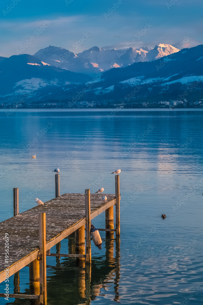 Landscapes along the shores of the Upper Zurich Lake, Rapperswil-Jona, Sankt Gallen, Switzerland