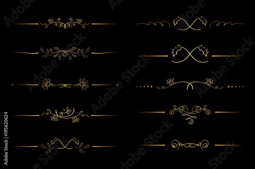 floral gold dividers with flowers - vector set