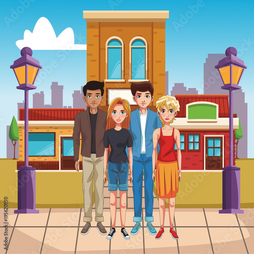 People in town cartoon vector illustration graphic design photo