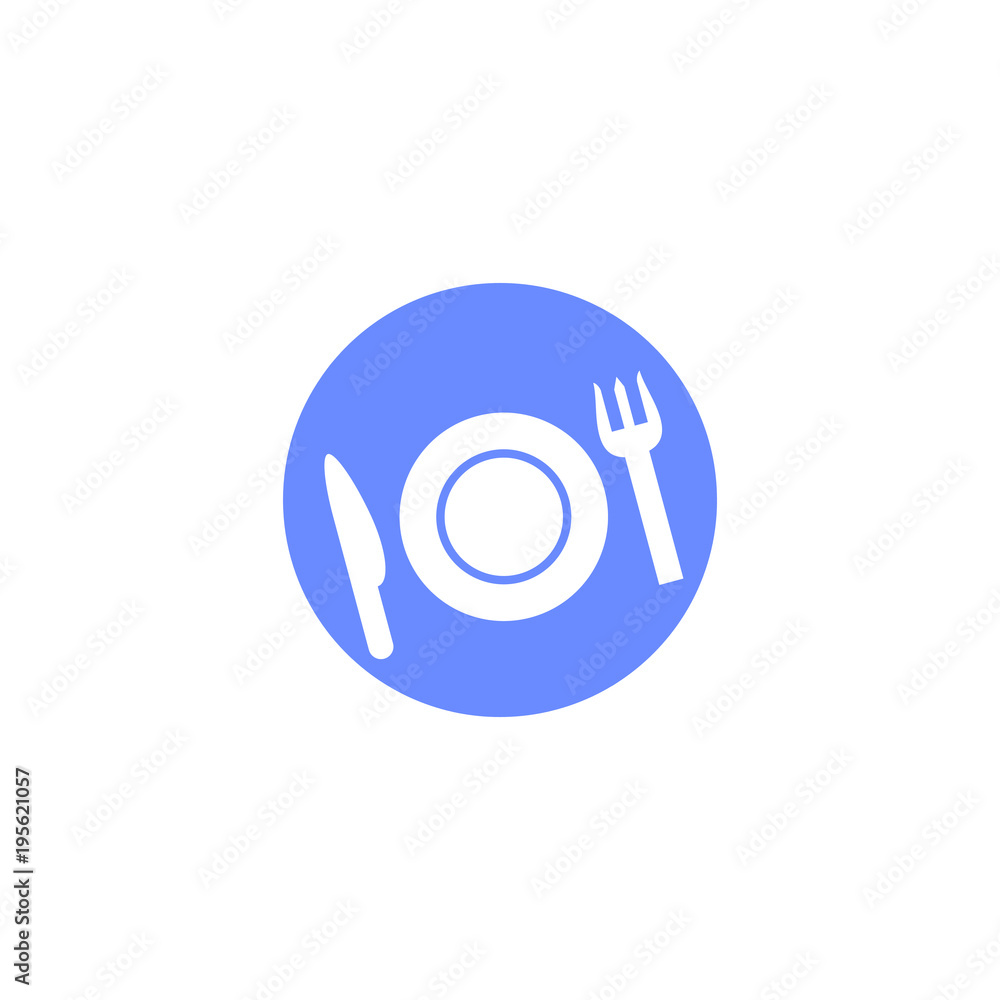 blue and white illustration vector icon plate with knife and fork blue and white illustration vector icon plate with knife and fork