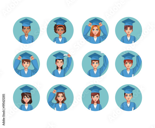 Students on graduation rounds icons vector illustration graphic design