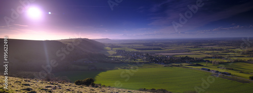 Afternoon winter light over South Downs from Devils Duke above Poynings  outside Brighton  East Sussex  UK