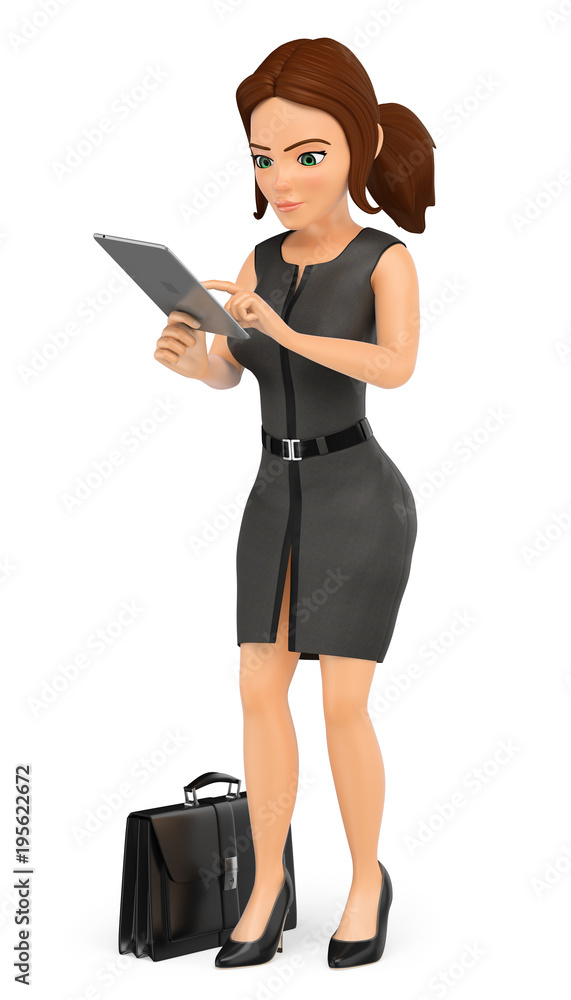 3D Business woman waiting and using her tablet 3D Business woman waiting and using her tablet