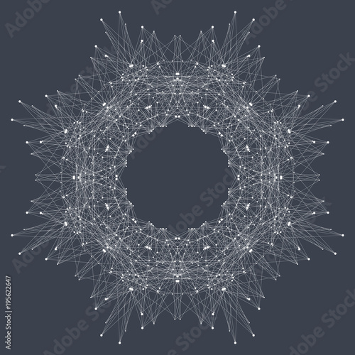 Fractal abstract element with connected lines and dots, illustration.