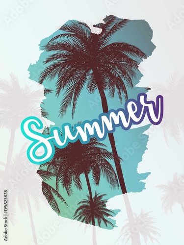 Summer california tumblr backgrounds set with palms, sky and sunset. Summer placard poster flyer invitation card. Summertime. © evrimdoga