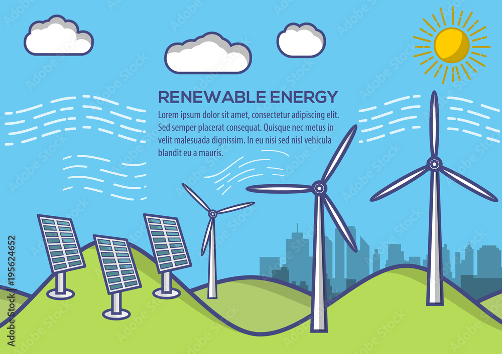 Renewable energy. Green energy industrial concept background. Vector illustration in flat style. Renewable energy. Green energy industrial concept background. Vector illustration in flat style.