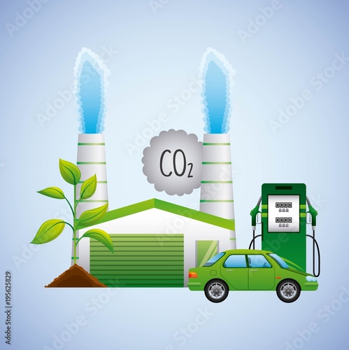 biofuel station pump car factory plant vegetation vector illustration