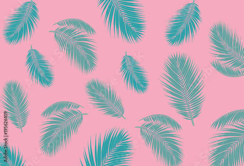 blue Palm leafs pink background concept Illustration