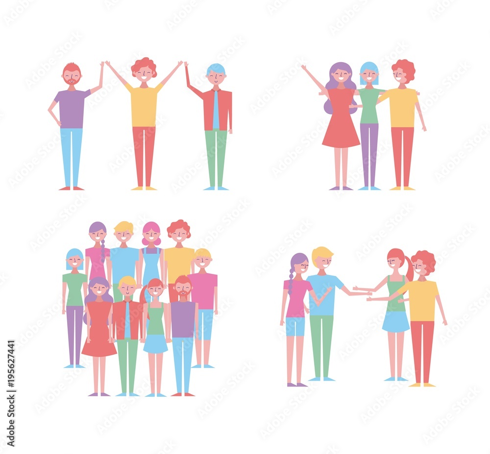 set of people characters community friends partnerships vector illustration set of people characters community friends partnerships vector illustration