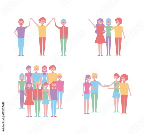 set of people characters community friends partnerships vector illustration