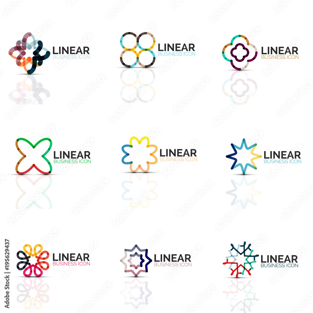 Set of geometric minimalistic abstract icons, stars and flowers, business fashion or beauty concept Set of geometric minimalistic abstract icons, stars and flowers, business fashion or beauty concept