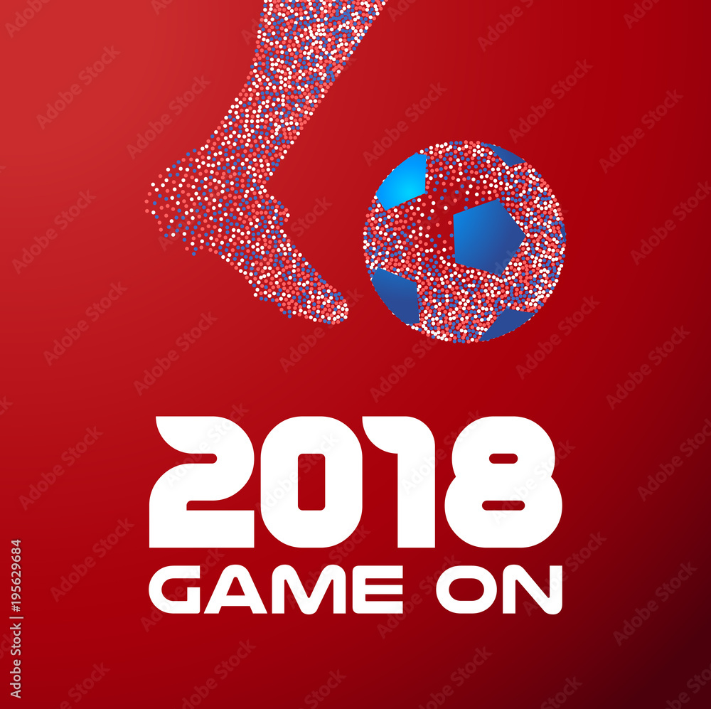 Fototapeta premium Soccer player with ball and 2018 typography