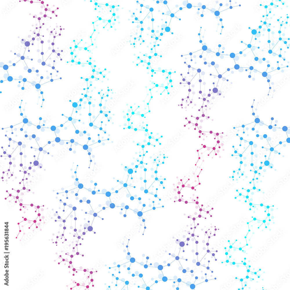 Structure molecule and communication. Dna, atom, neurons. Scientific concept for your design. Connected lines with dots. Medical, technology, chemistry, science background. illustration.