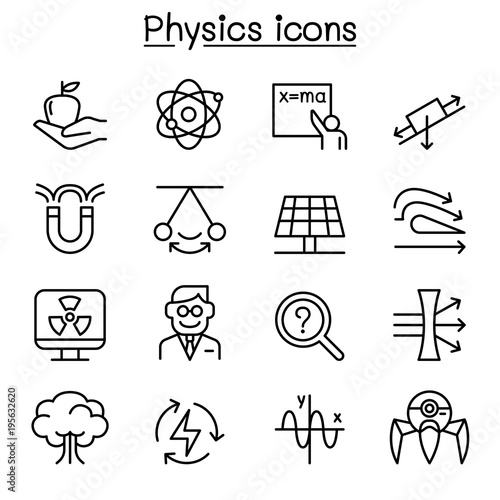 Physics icon set in thin line style