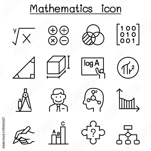 Mathematics icon set in thin line style
