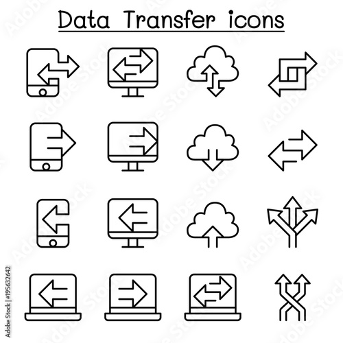 Computer Data Transfer icon set in thin line style