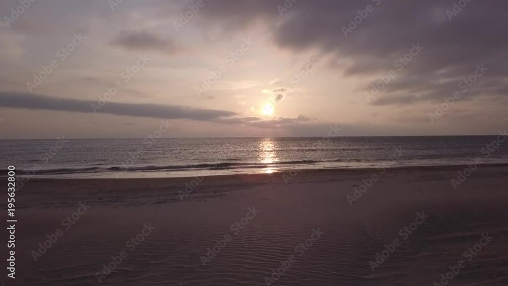 Aerial view on a sunset at a sandy beach in Southern Russia in winter